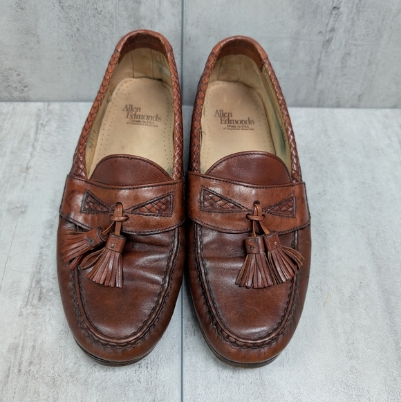 Allen Edmunds Maxfield Brown Moc Toe Tassel Mens Loafer Shoe Size 9.5 D - Picture 4 of 13